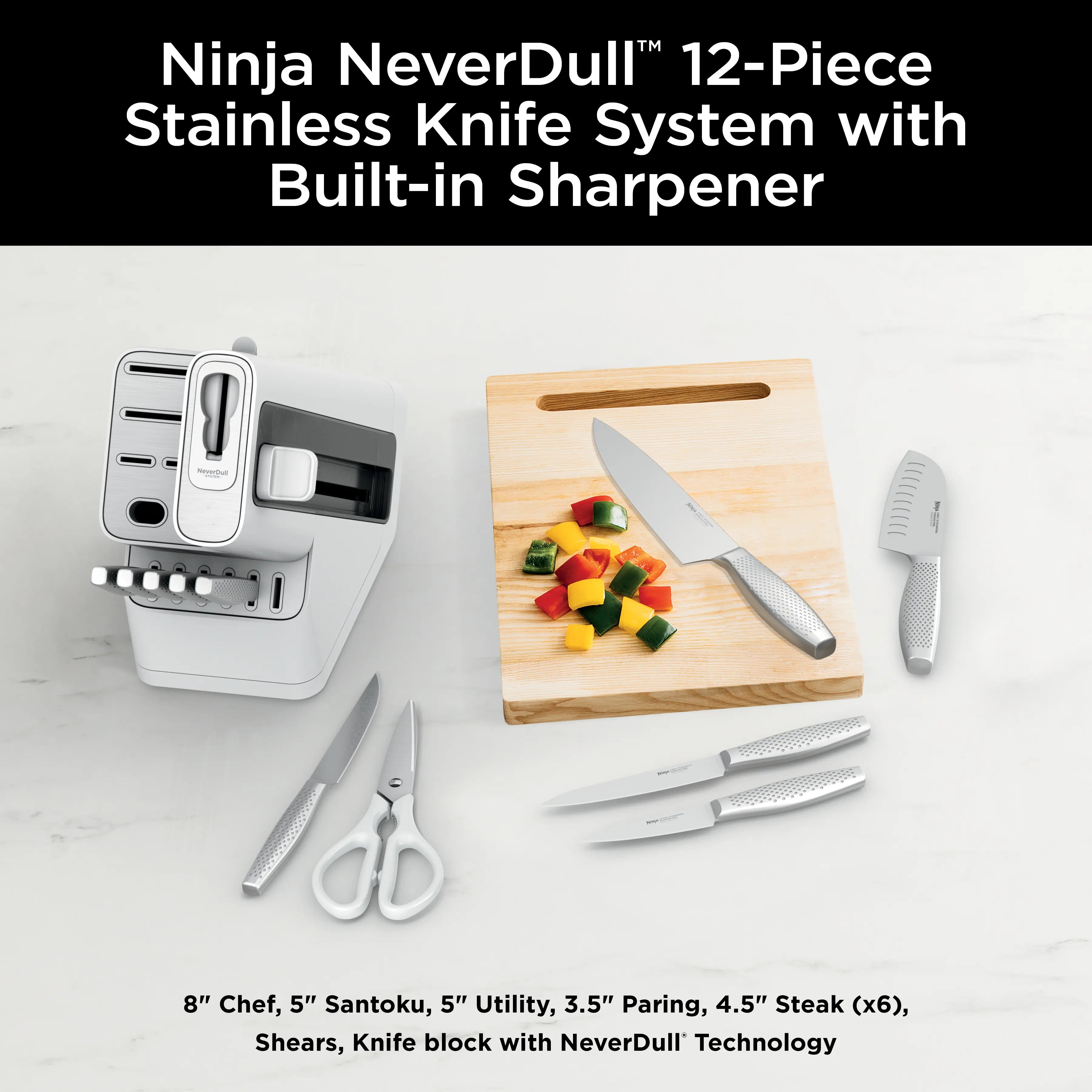 Premium 12-Piece Stainless Steel Knife System with Built-in Sharpener